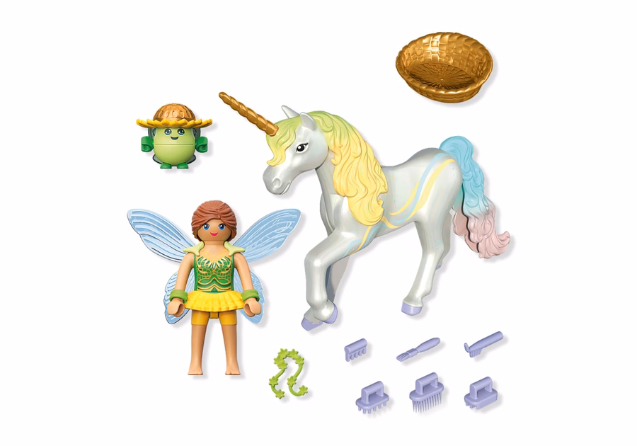 Unicornio coleccionable: Flor arcoíris con hada
